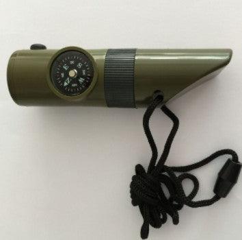 Camping Survival Whistle With Compass Thermometer Flashlight Magnifier - Vibeknects