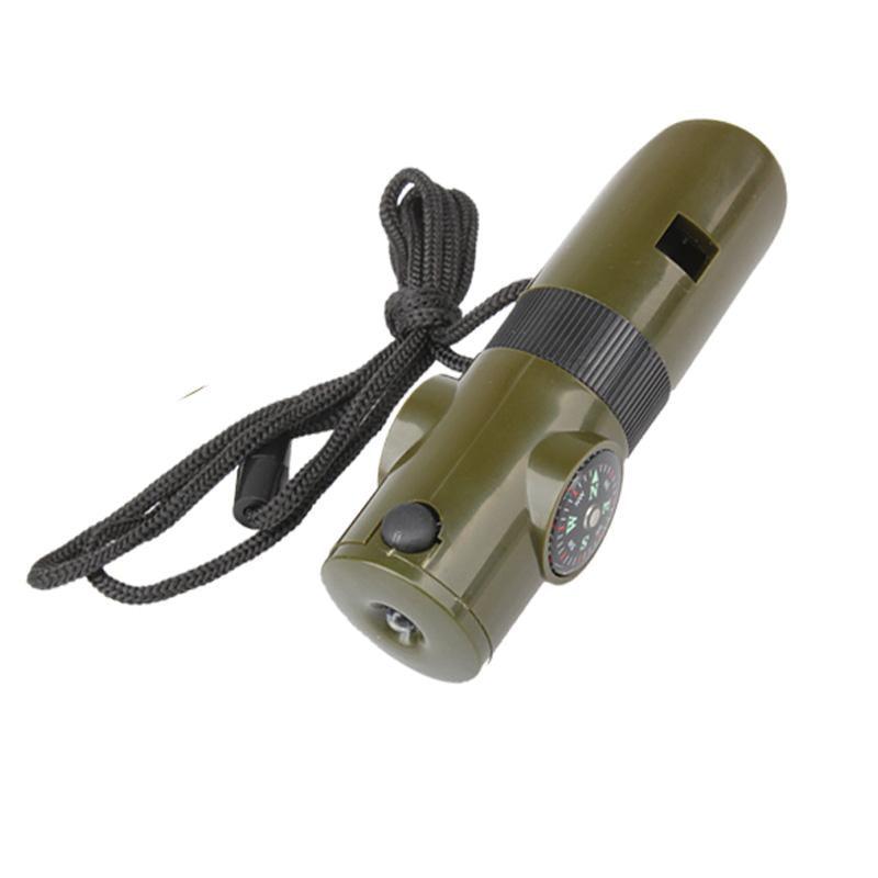 Camping Survival Whistle With Compass Thermometer Flashlight Magnifier - Vibeknects