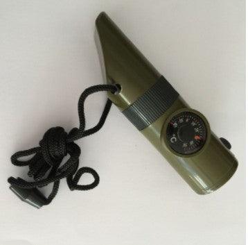 Camping Survival Whistle With Compass Thermometer Flashlight Magnifier - Vibeknects